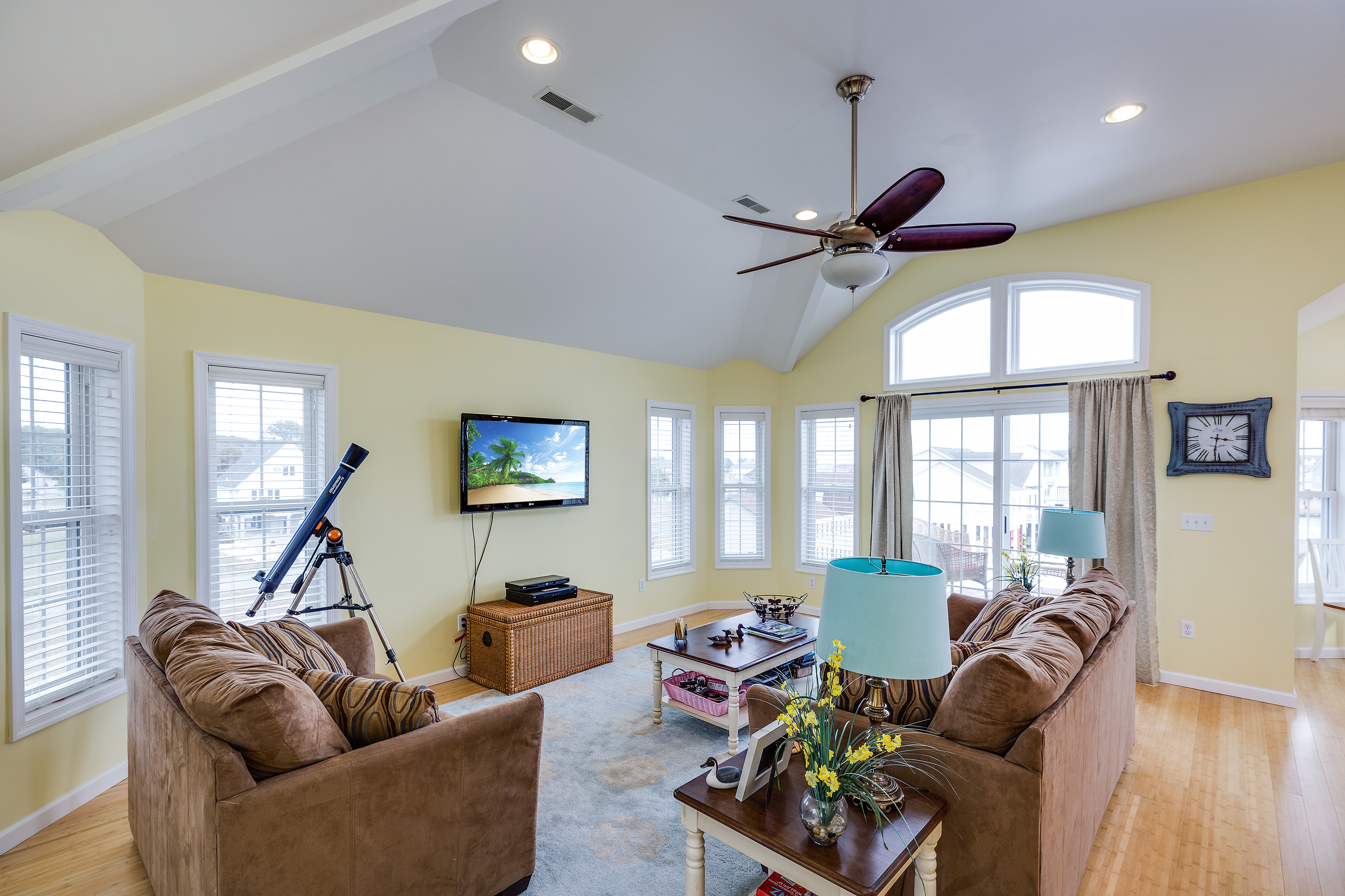 Gorgeous Open Living Area with gleaming Bamboo Floors and Reverse Floor Plan with Living Area on Top Floor.