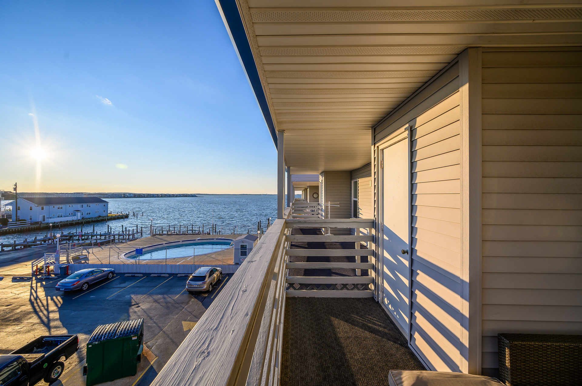Sip morning coffee and watch the birds dance over the Bay.