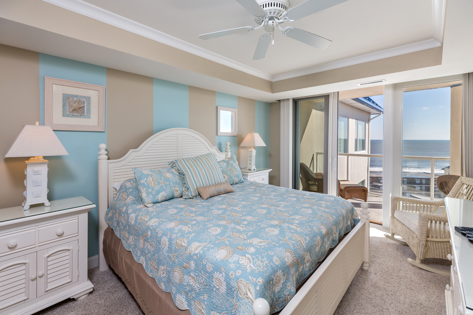 Incredible Primary Bedroom has a King Bed, Flat Screen TV, and more gorgeous Ocean Views.