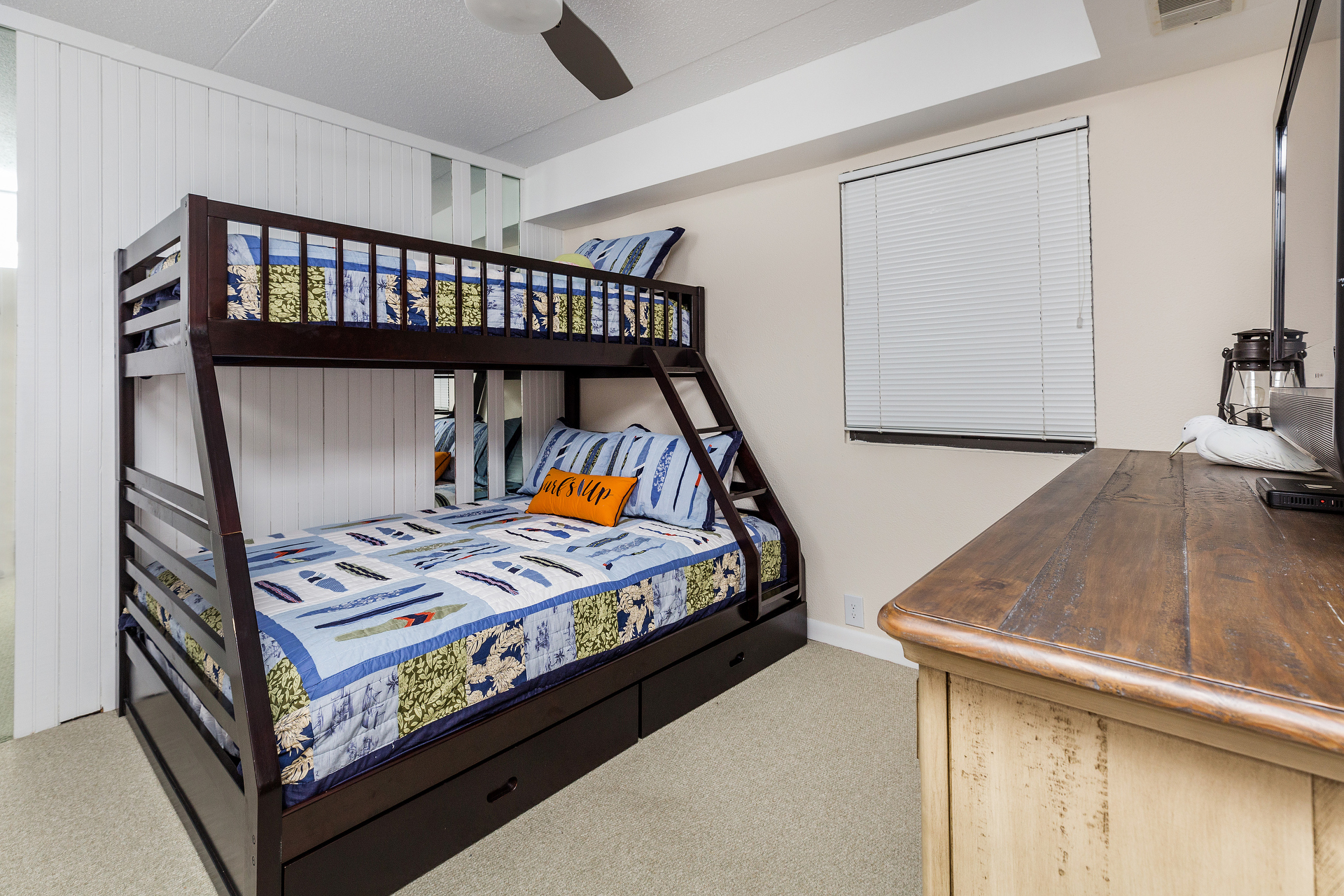 Bedroom 2 has a Pyramid Bunk (Twin over Full)