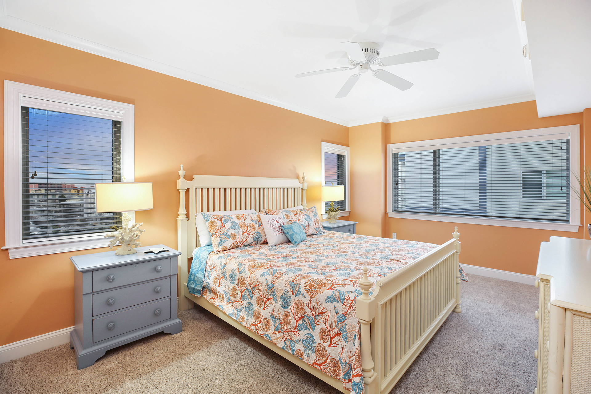 Bedroom 2 is also a Junior Primary and has a Queen Bed & stunning combination of Coral & Aqua.