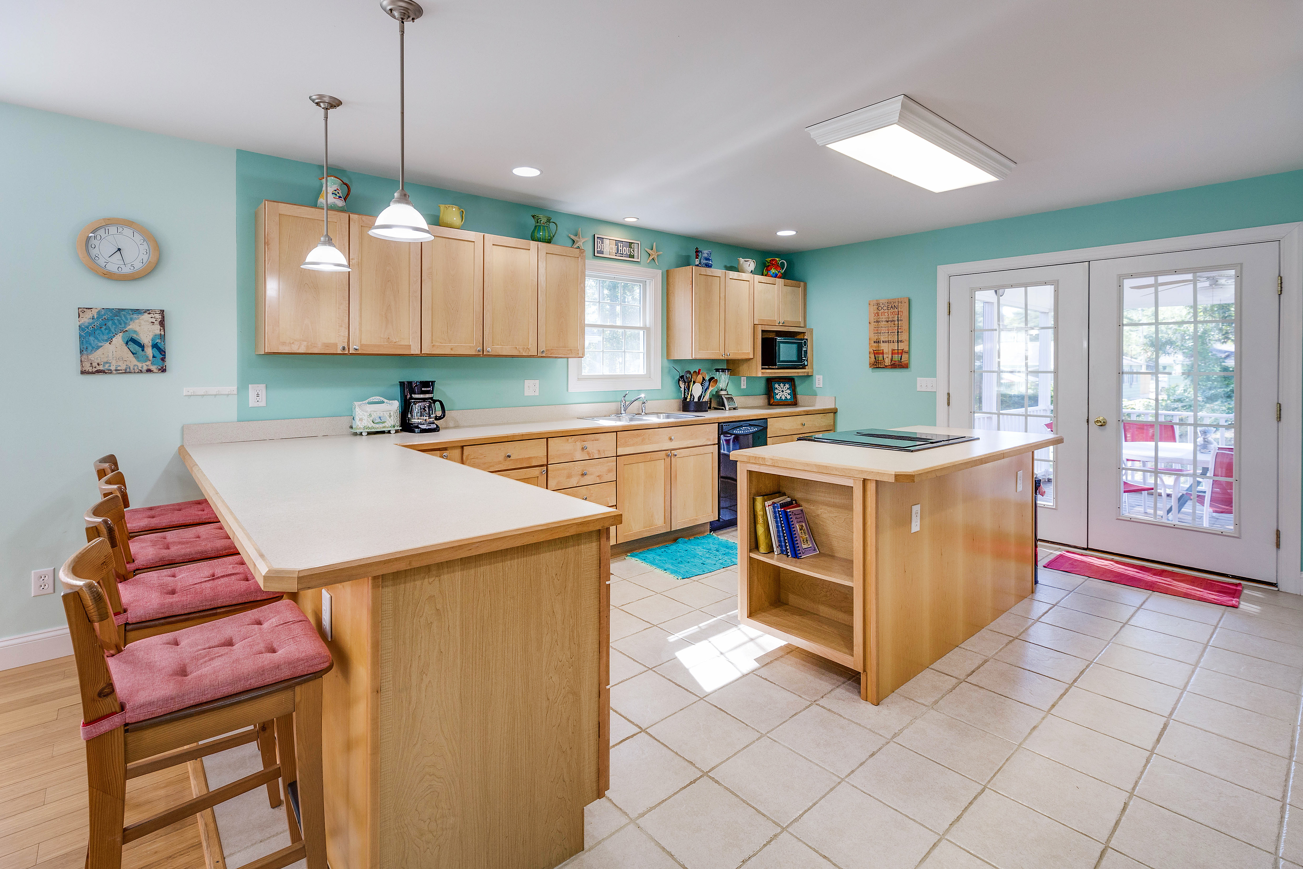 Love the combo of Sea Glass Blue & Nautical Red in the Gourmet Kitchen.