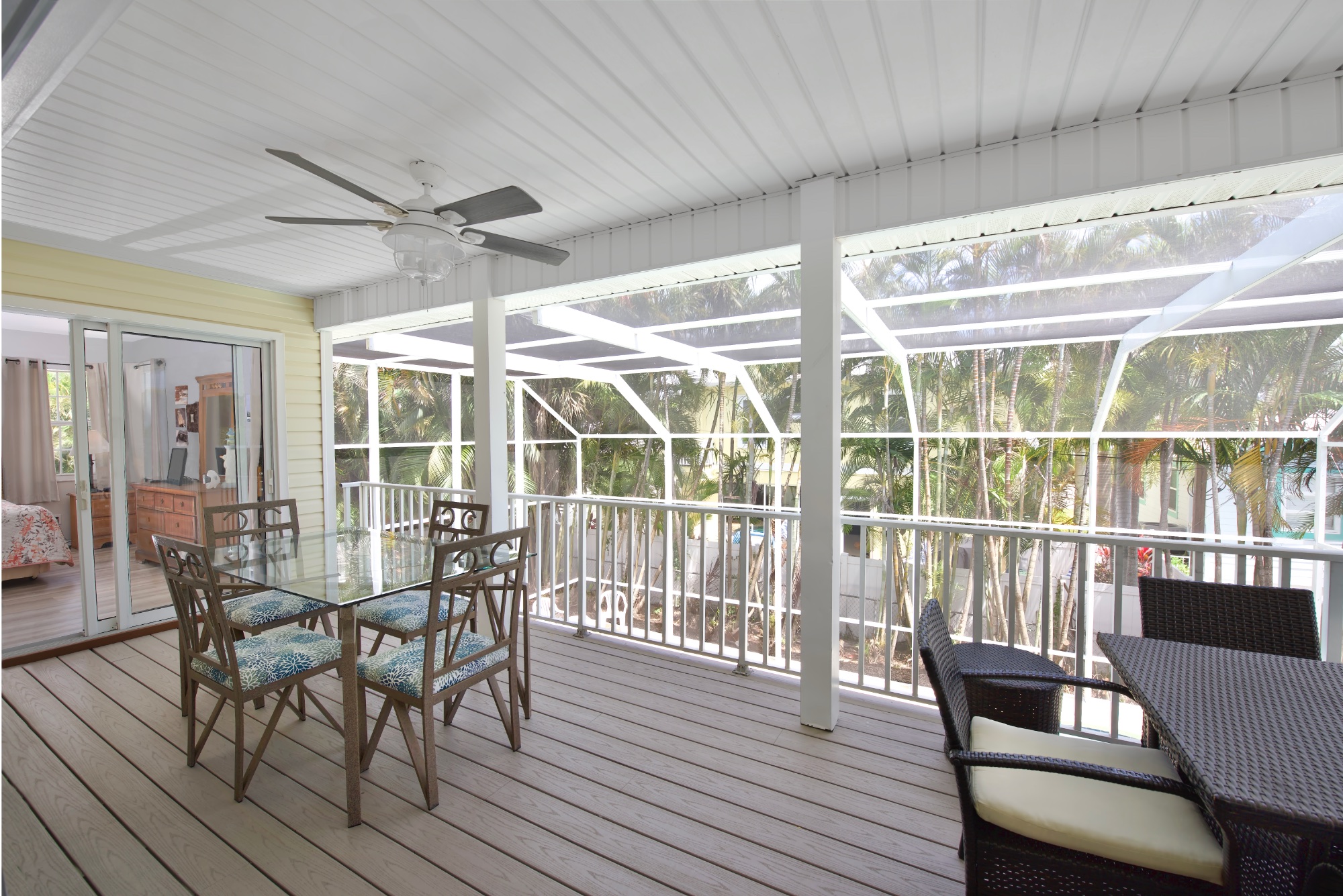 Cover porch overlooking pool area