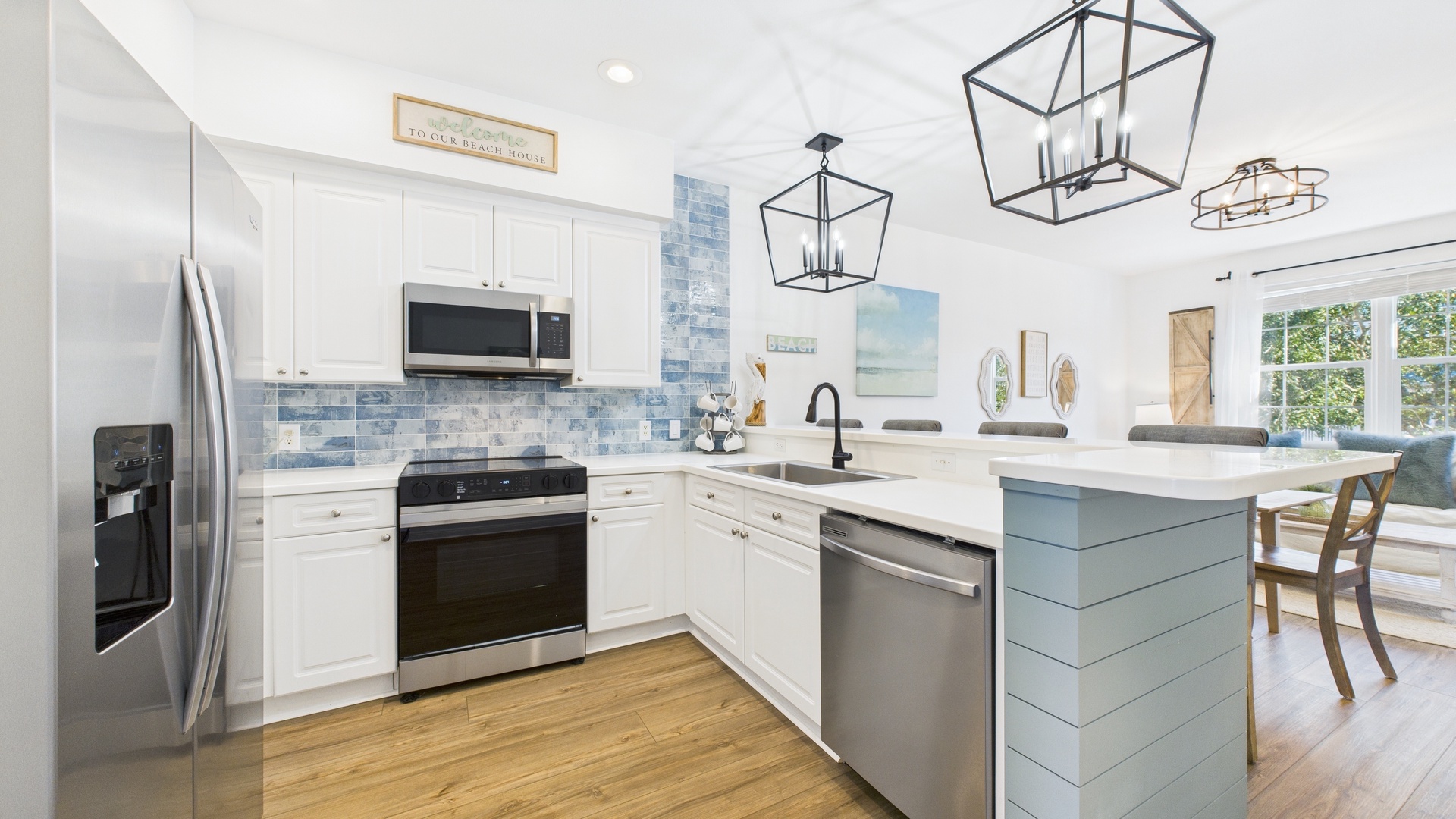 Full kitchen with stainless appliances and all the cooking essentials