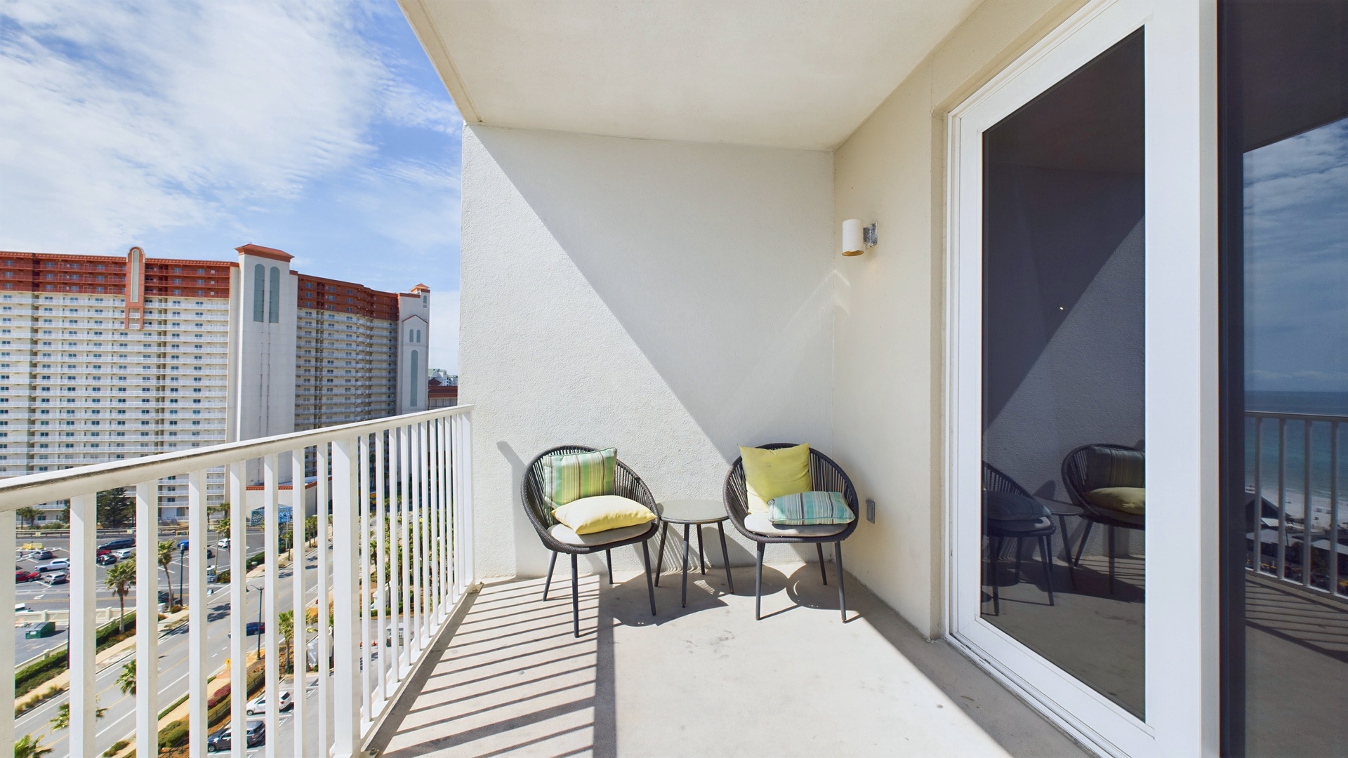 Balcony with ample seating and coastal views