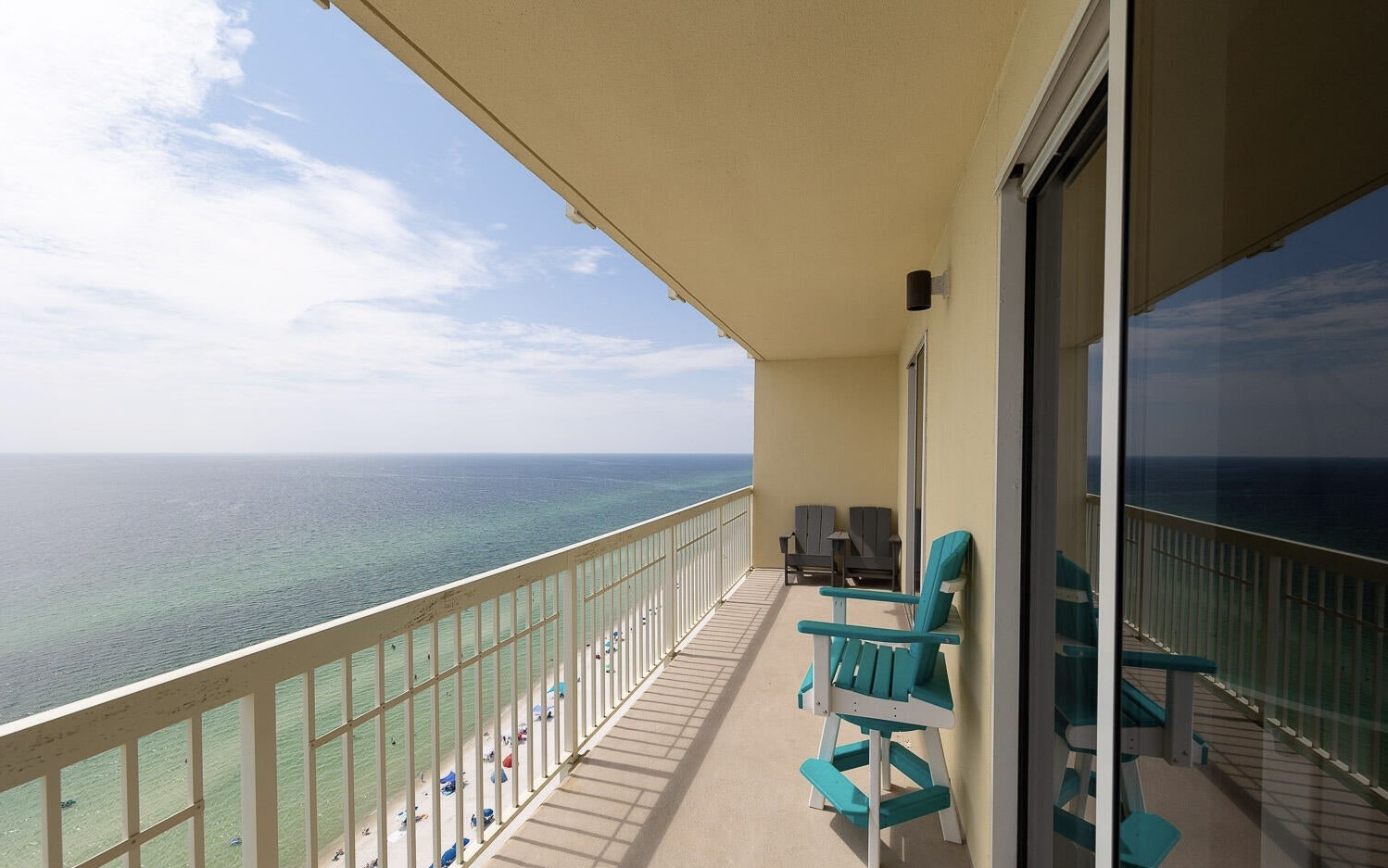 Wraparound balcony with seating and scenic views