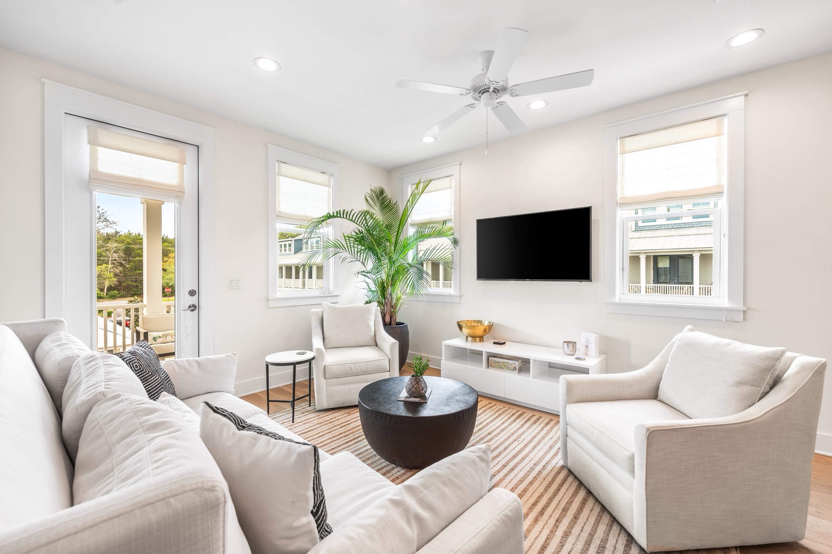 Living room with comfortable seating and smart TV