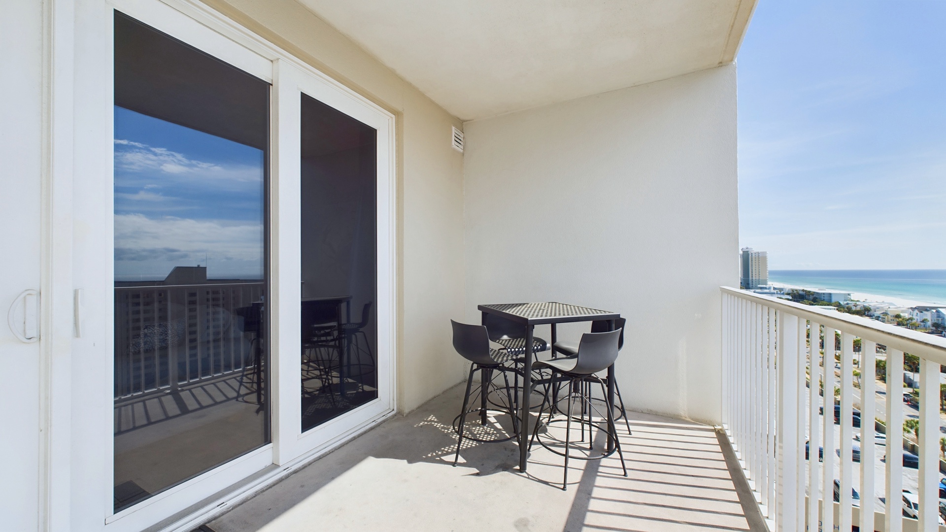 Balcony with ample seating and coastal views