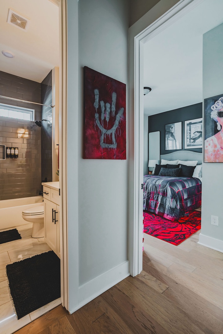 Second full bathroom with shower and tub combo