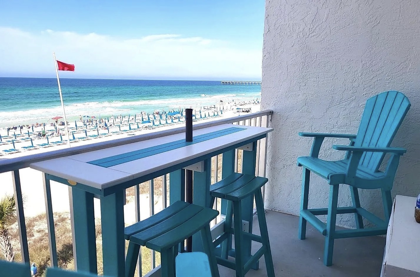 Spacious balcony with bar seating