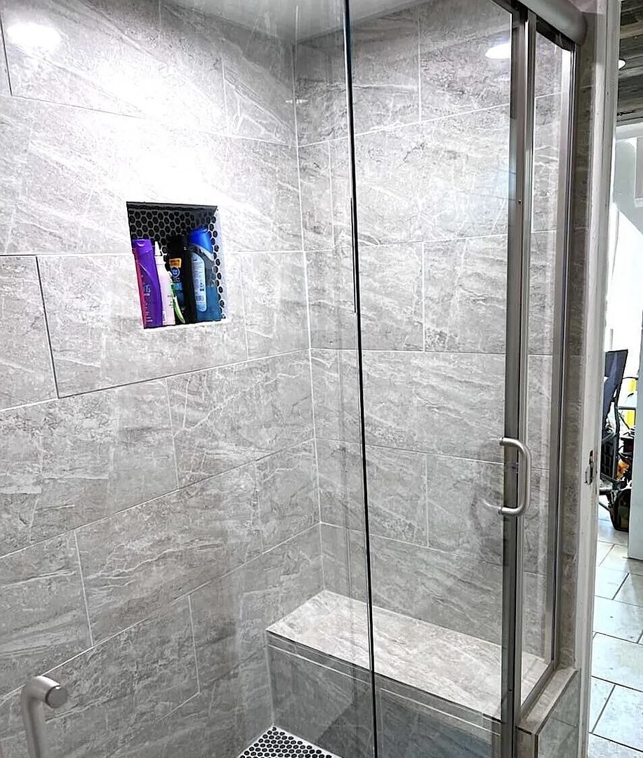 Full bathroom with beautiful walk in shower