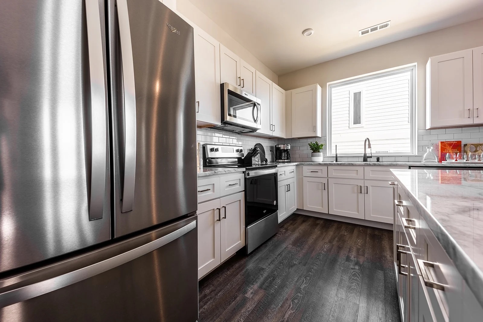 Full kitchen with stainless steel appliances