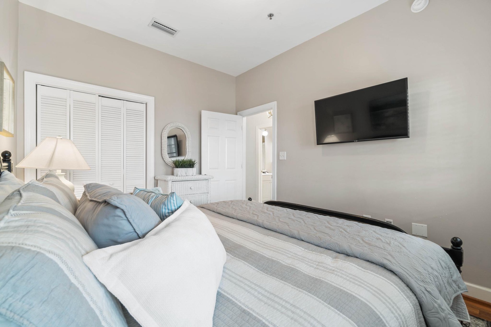 Guest room with king size bed and a 42” TV