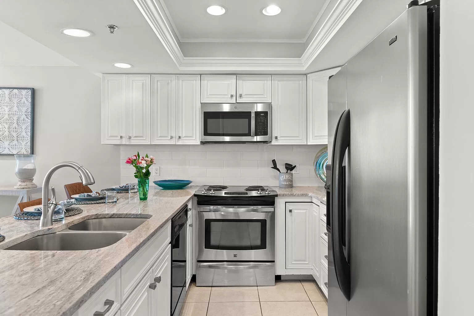 Full kitchen with stainless steel appliances