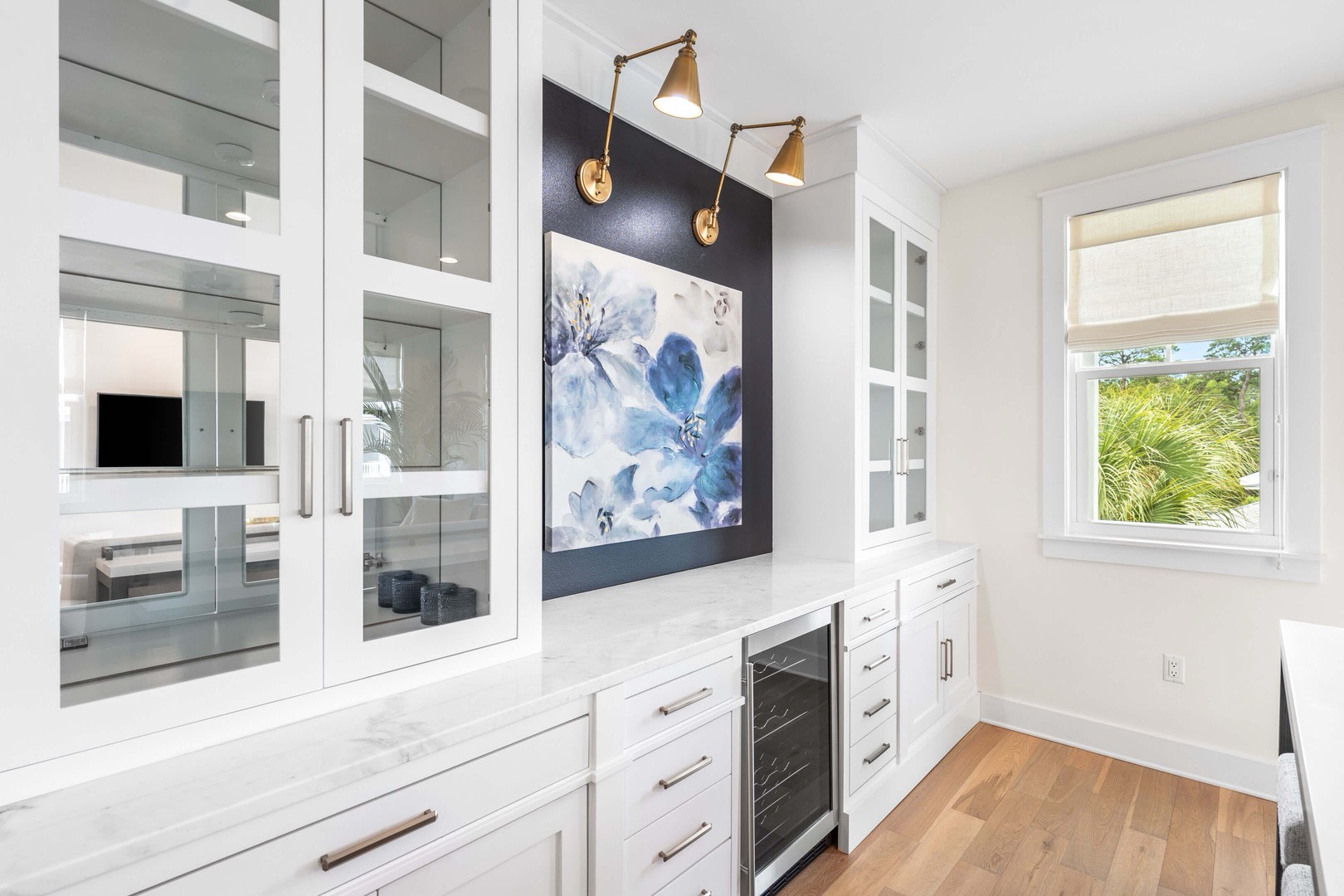 Drink fridge located behind living area