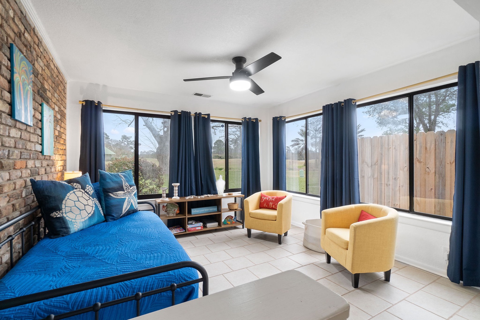 Bright sun room with day bed
