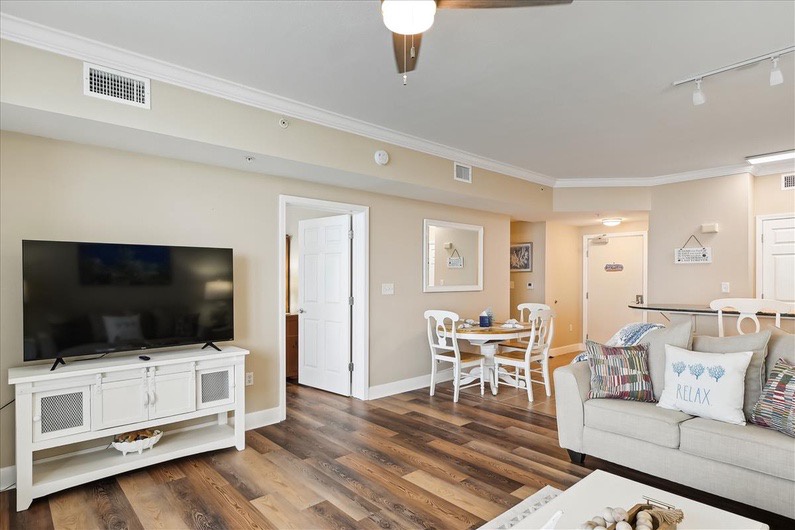 Living area with sleeper sofa and rollaway bed available