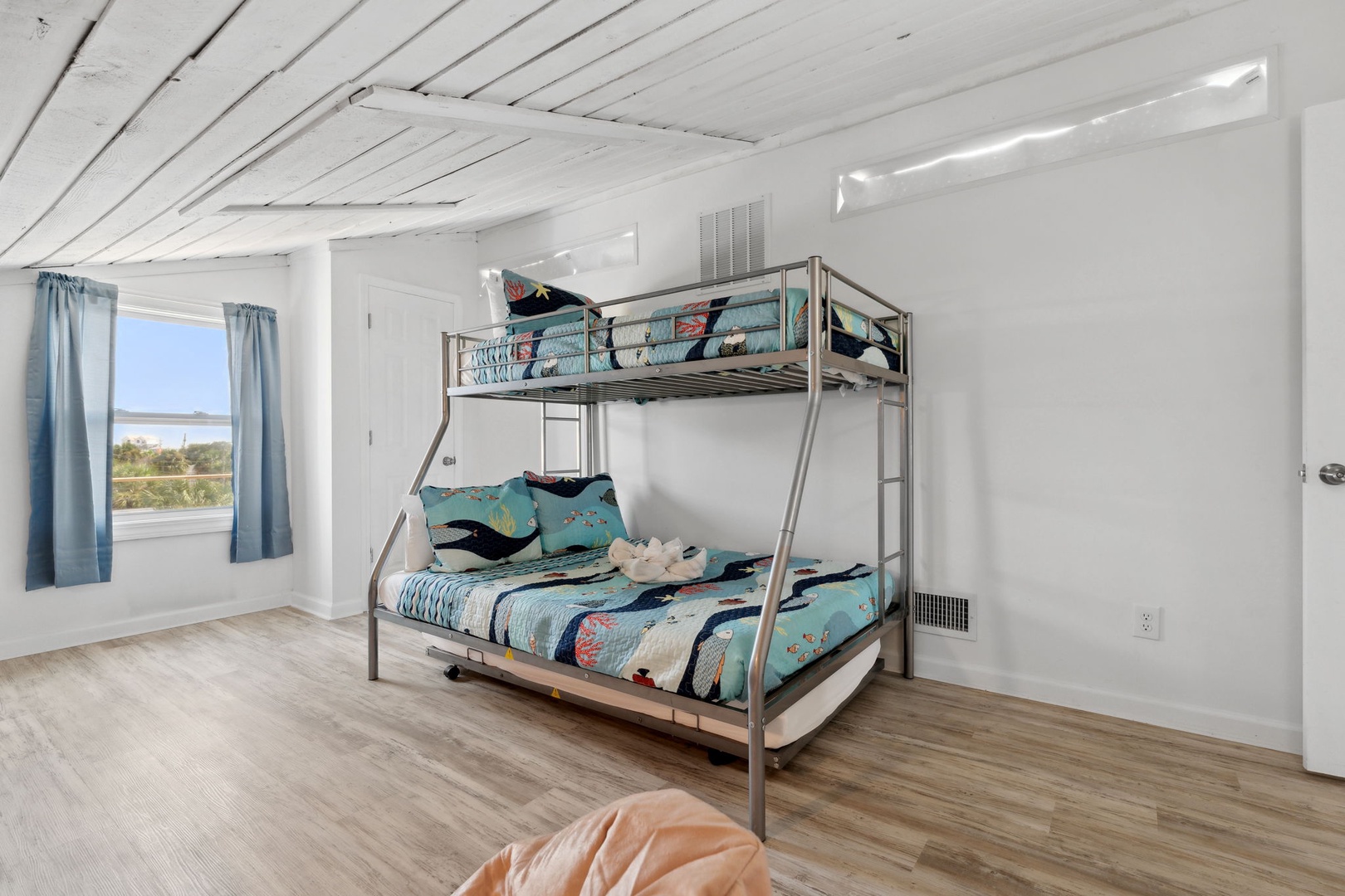 Upstairs bedroom with twin over full bunk beds