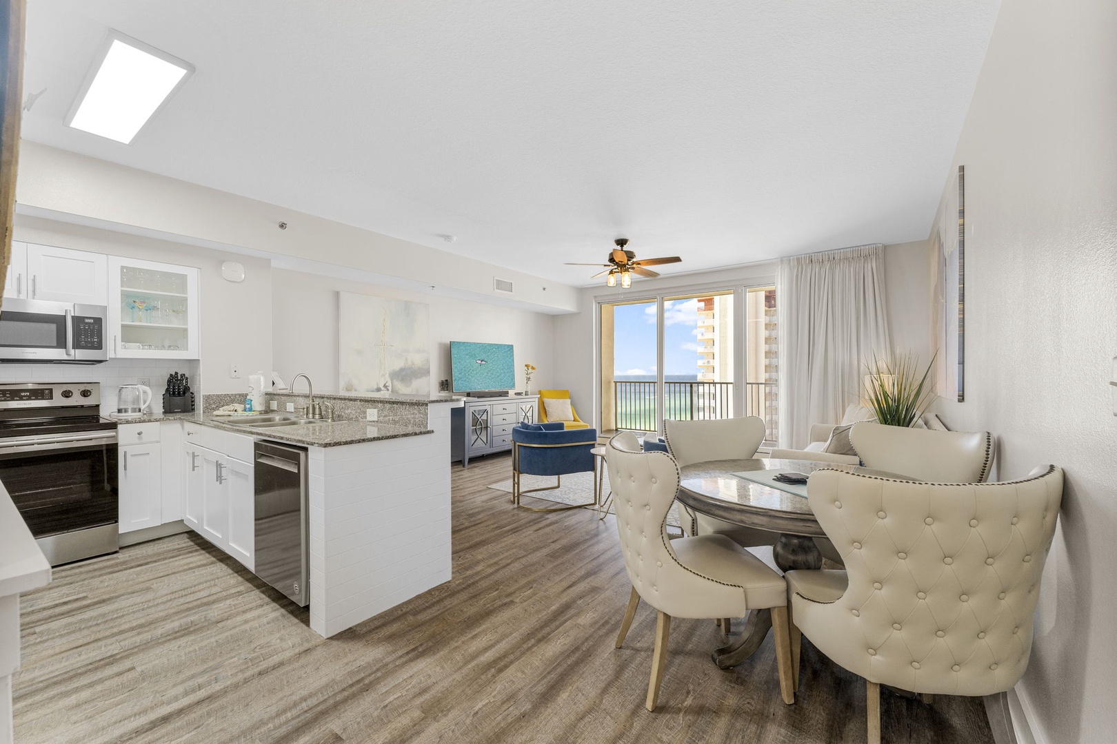Living room and dining room area
