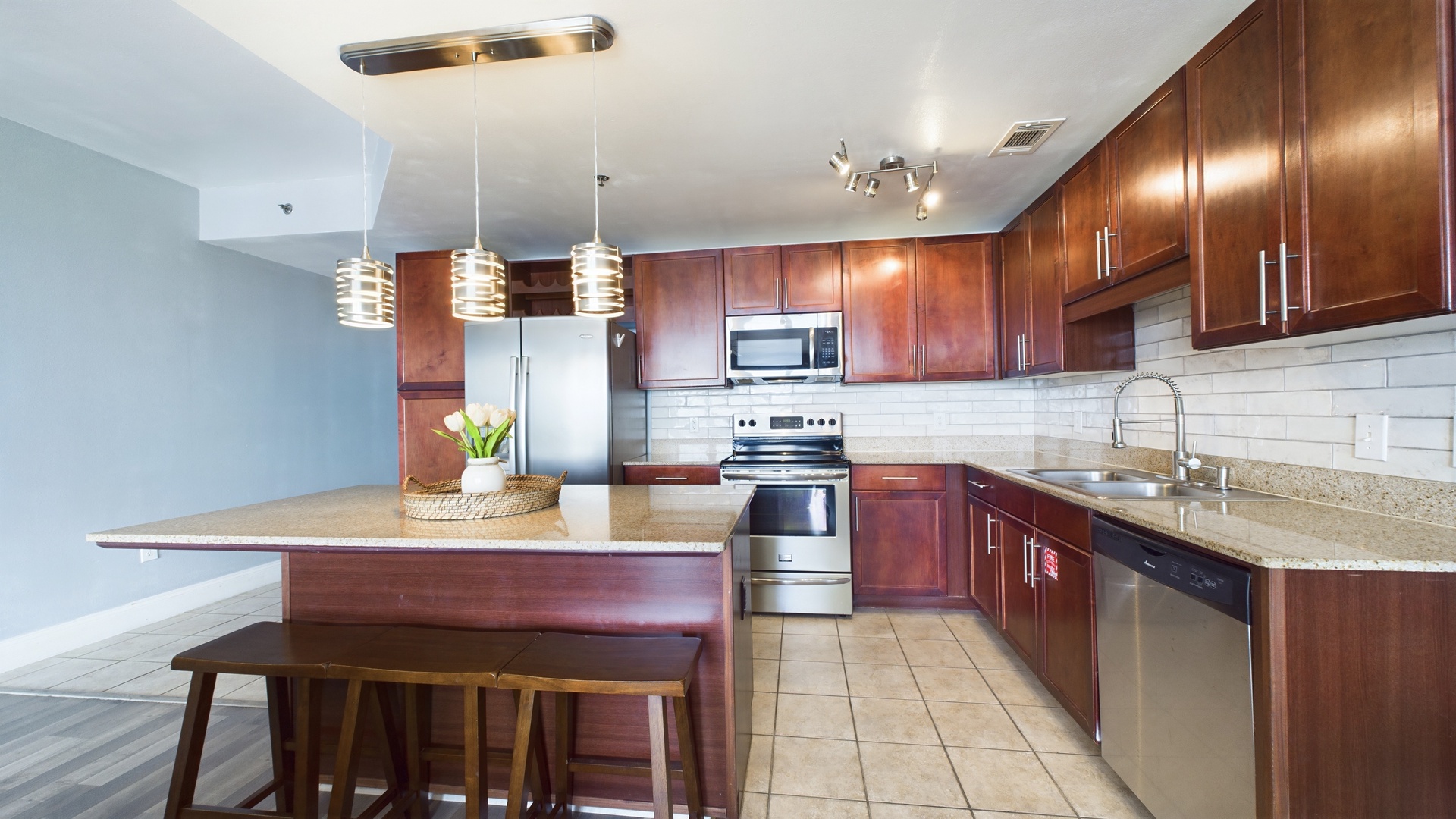 Full kitchen with updated appliances and cooking essentials