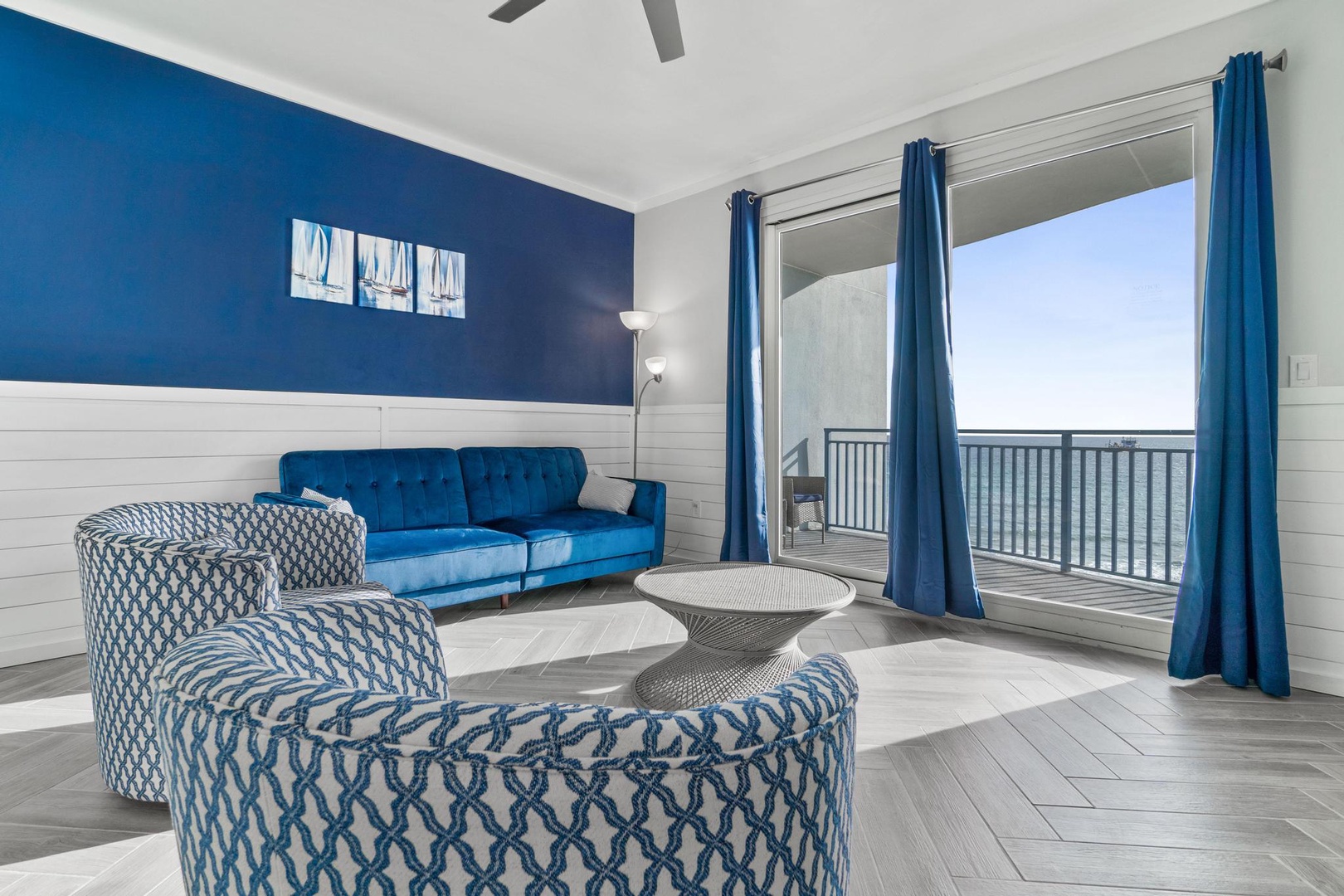 Living room area with balcony access