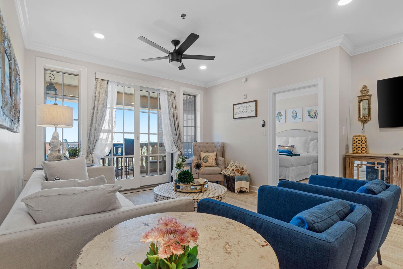 Living room with queen sleeper sofa