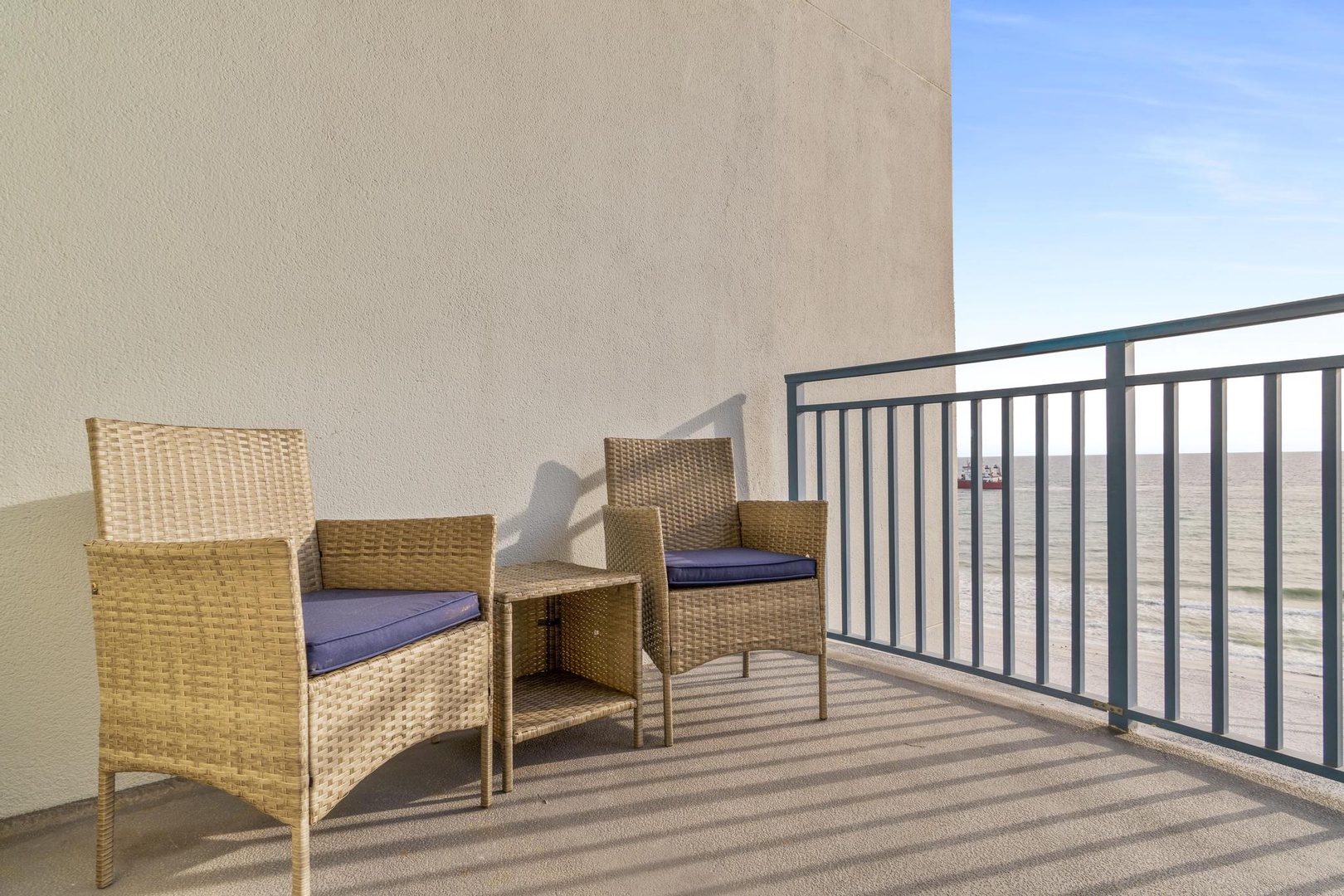Large balcony with seating area