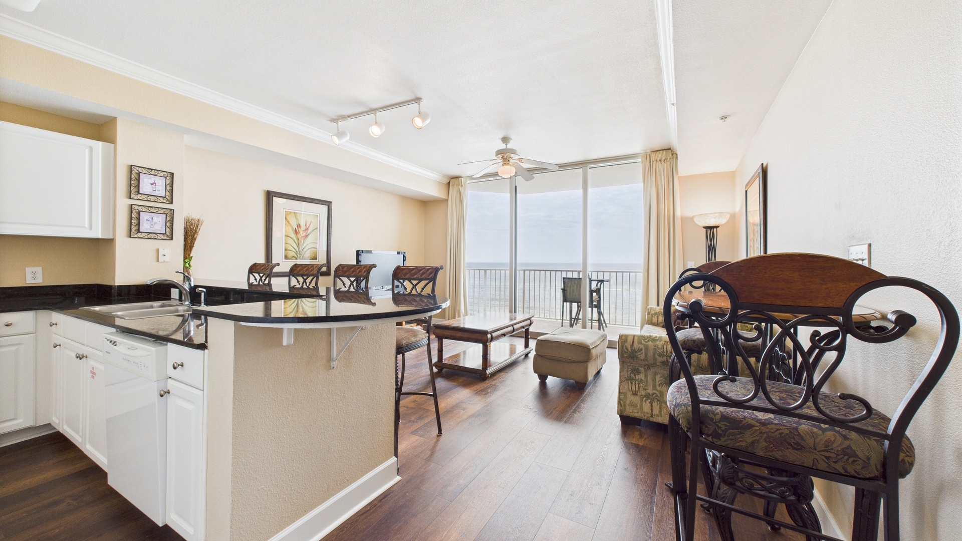 Dining table and kitchen