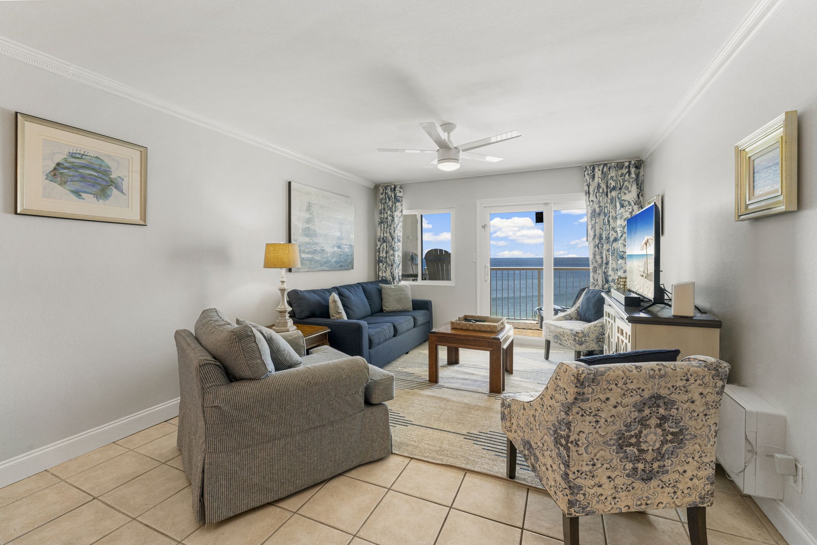 Living room with sleeper sofa & balcony access