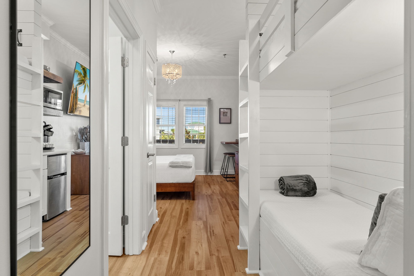 Twin-over-twin bunk beds in hallway (sleeps 2)