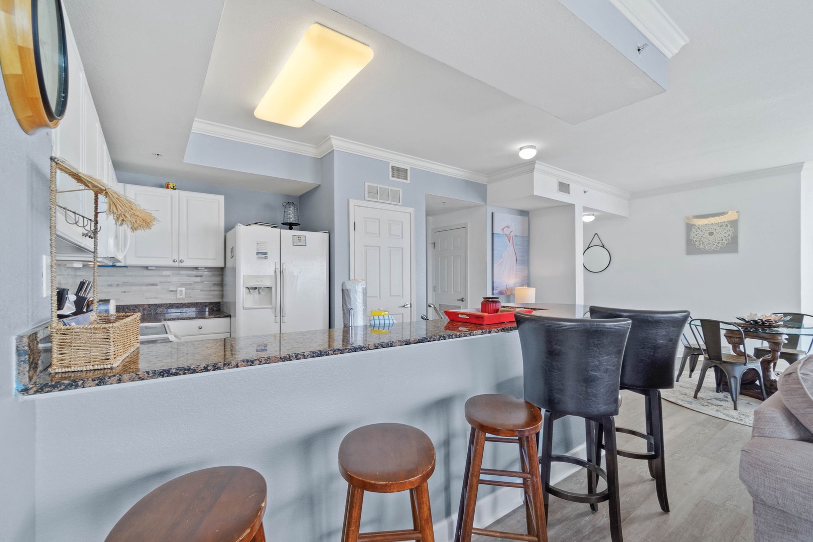 Kitchen area with bar seating