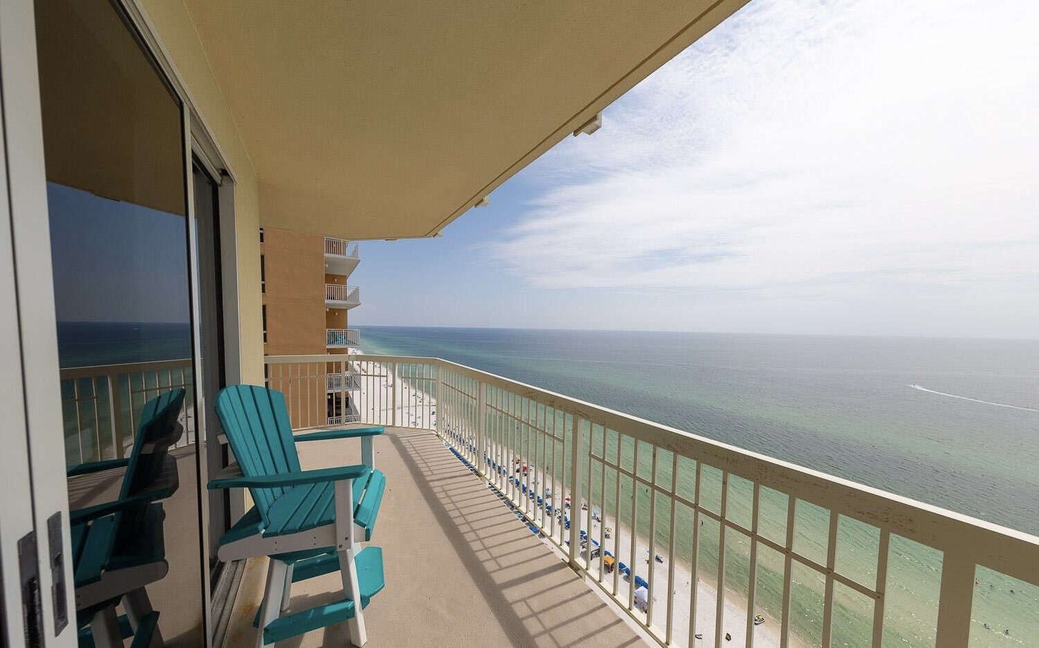 Wraparound balcony with seating and scenic views