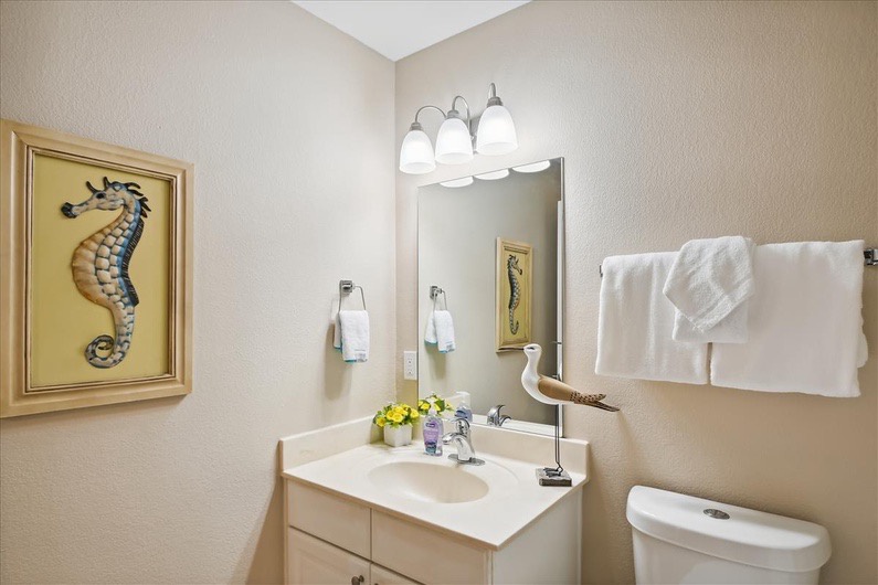 Guest bathroom with shower and tub combo