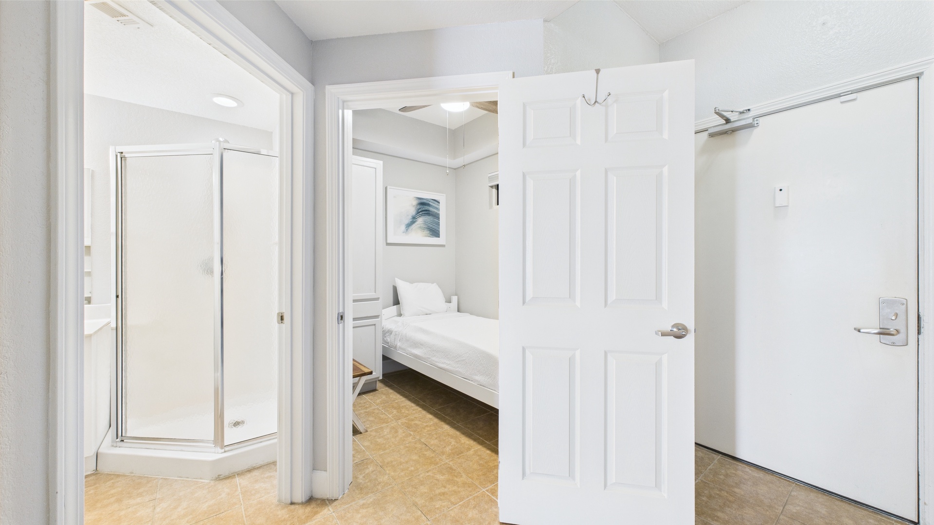 Hallway to guest room and bathroom