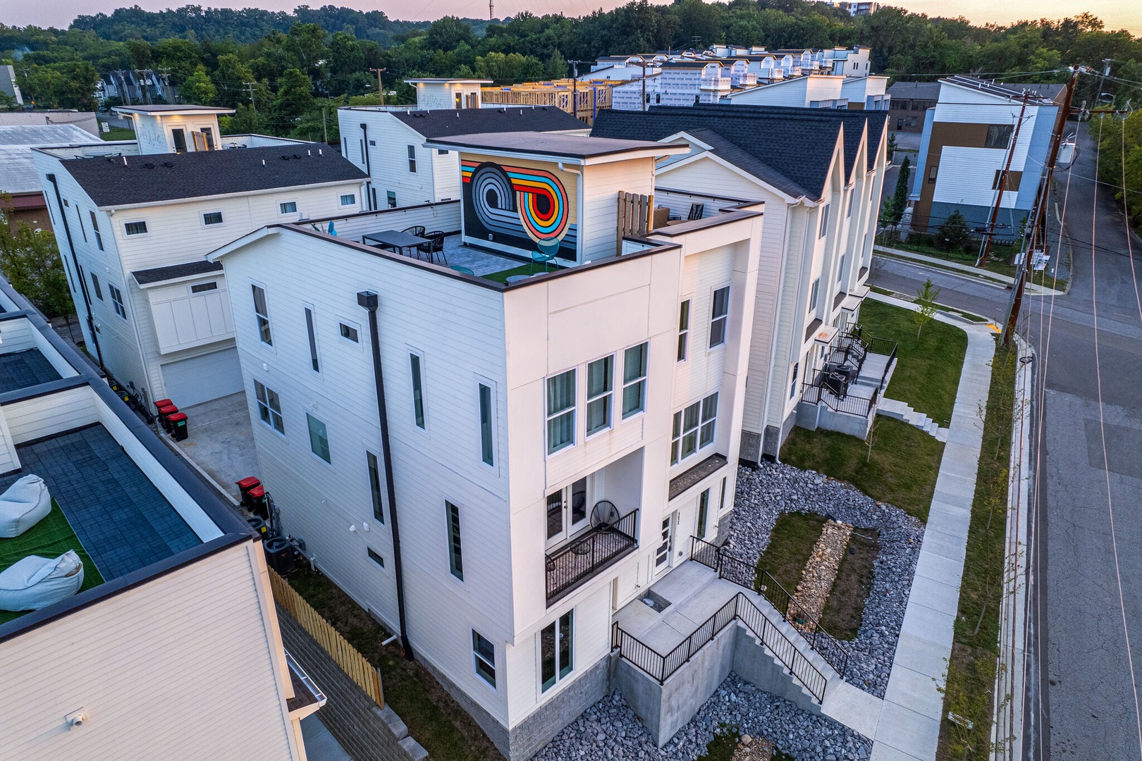 Bird's eye view of unit and private rooftop deck