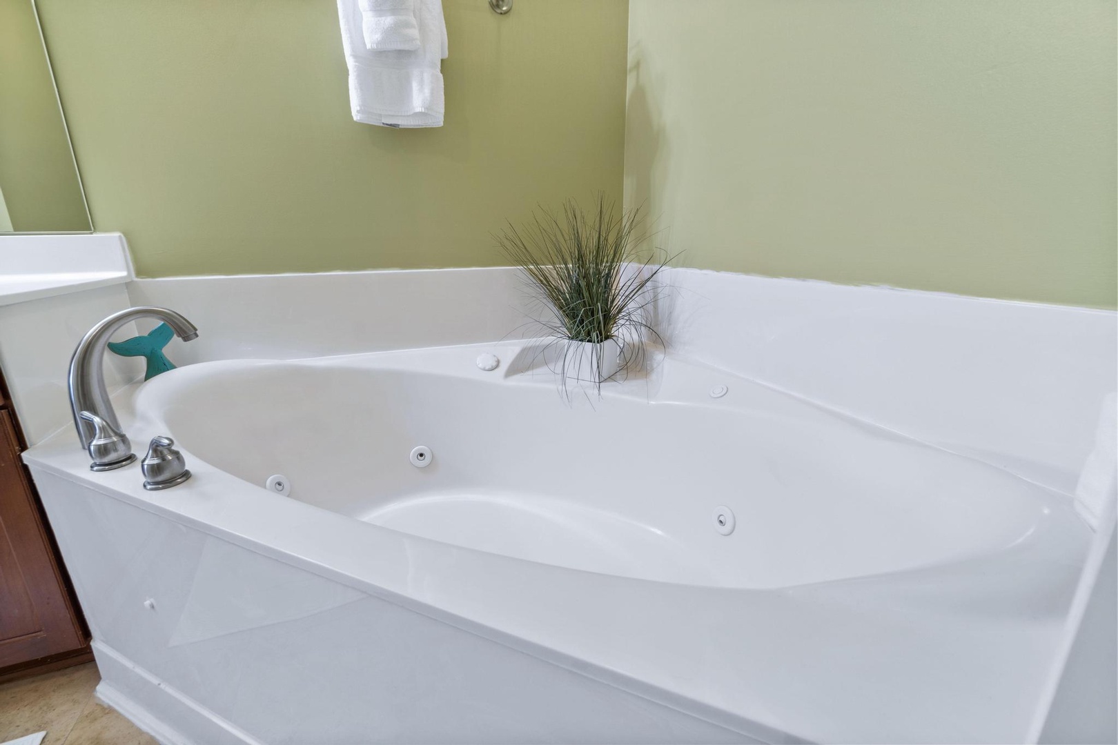The large master bath has a double sink, over-sized shower, and a jetted jacuzzi tub