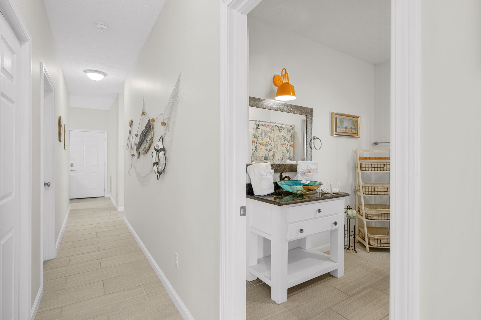 Hallway and guest bathroom entrance