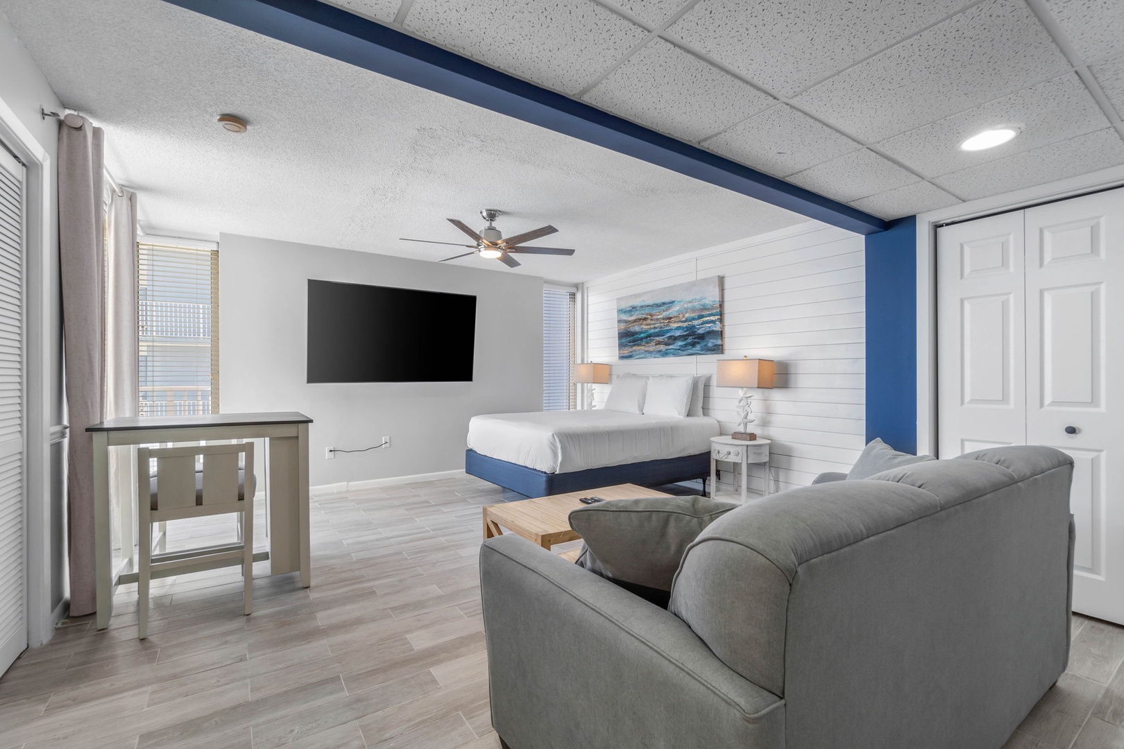 Futon and king bed