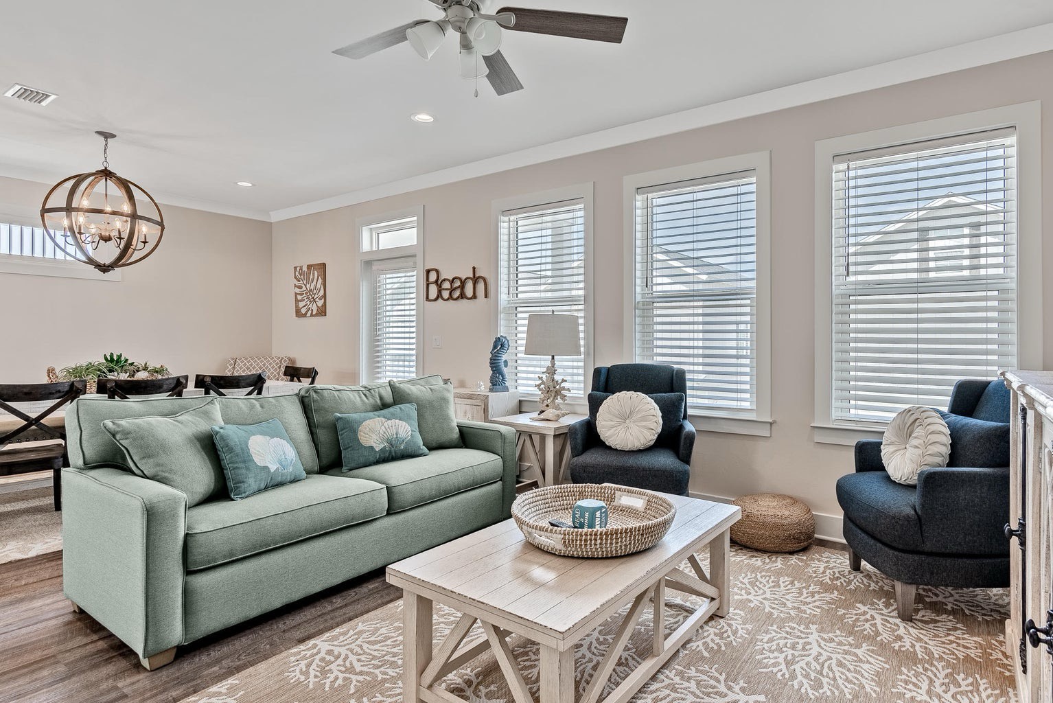 Living room with stylish furnishings TV and pull out sofa
