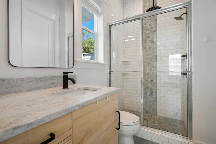 Full bathroom with a stand up shower