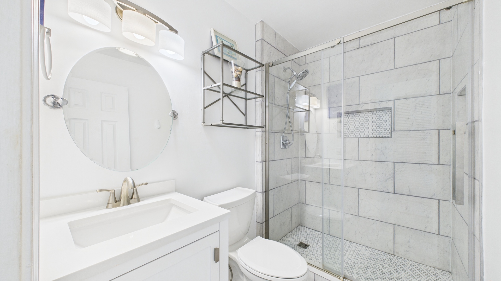 Guest bathroom with updated walk in shower