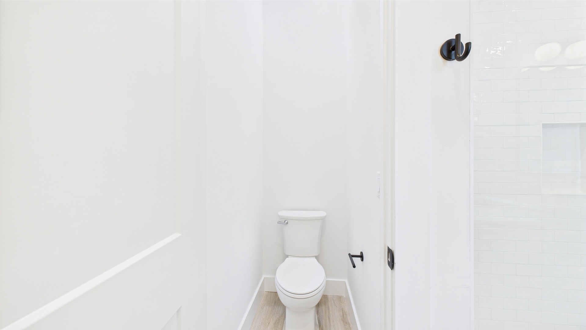 Shared ensuite bathroom with dual vanity and walk in shower