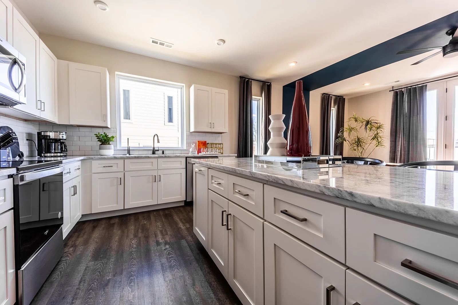Full kitchen with stainless steel appliances