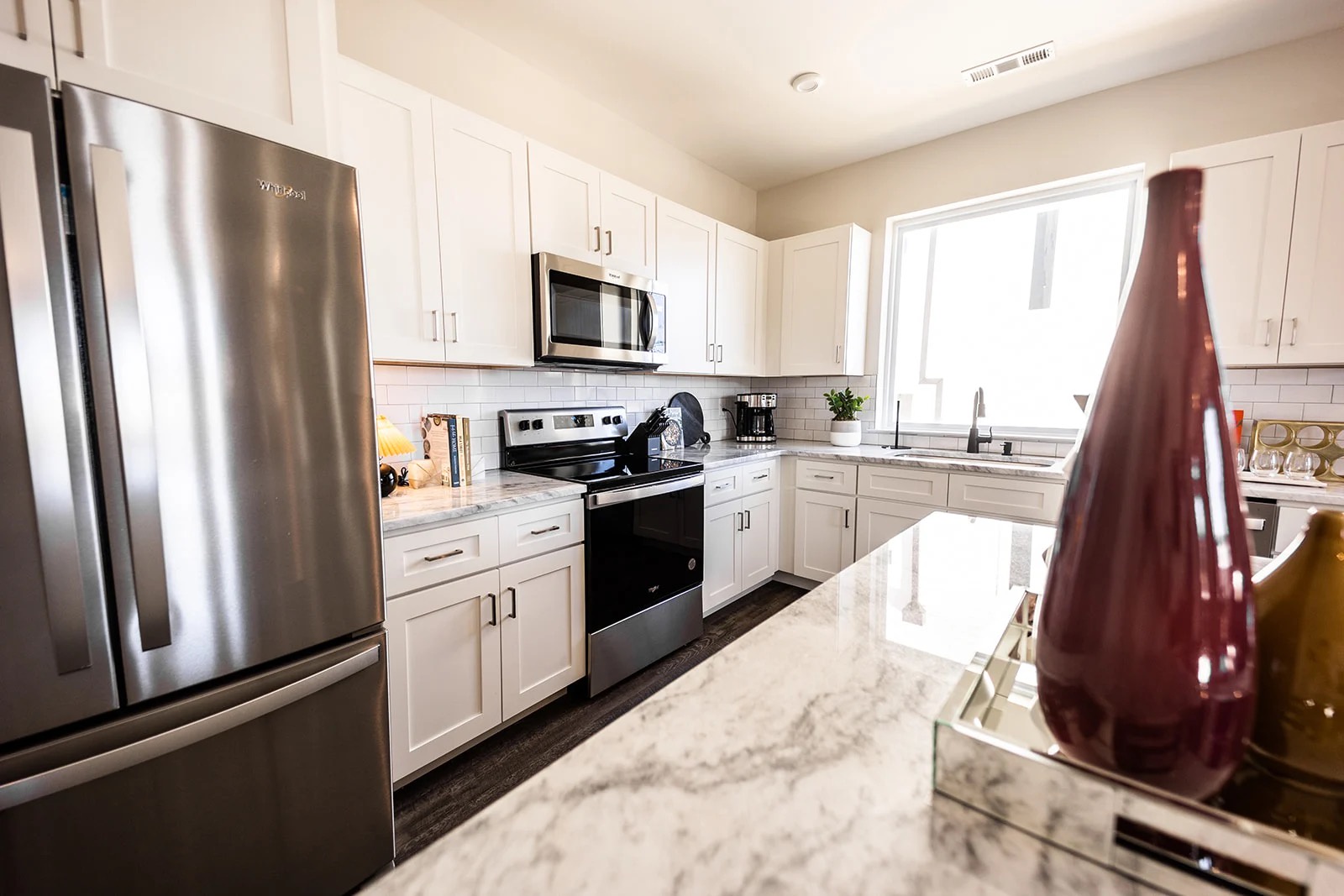 Full kitchen with stainless steel appliances