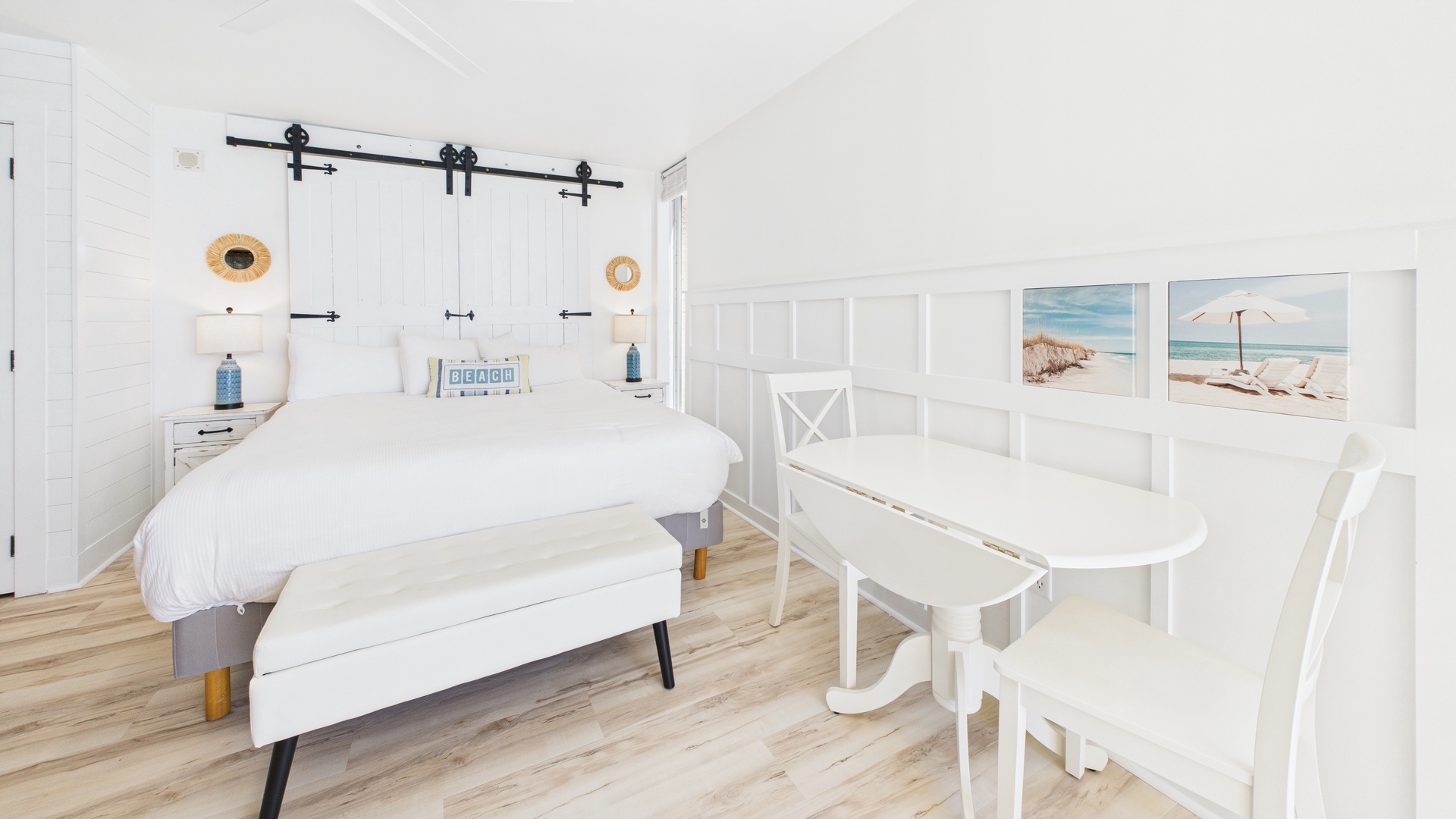 King bed with gulf views and dining table
