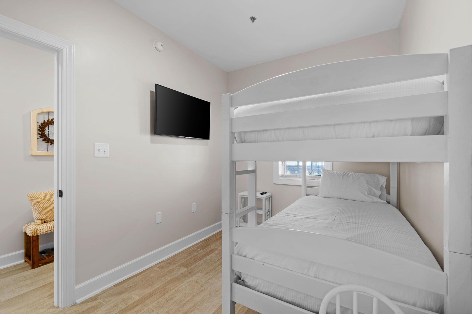 Bunk room with two twin beds.