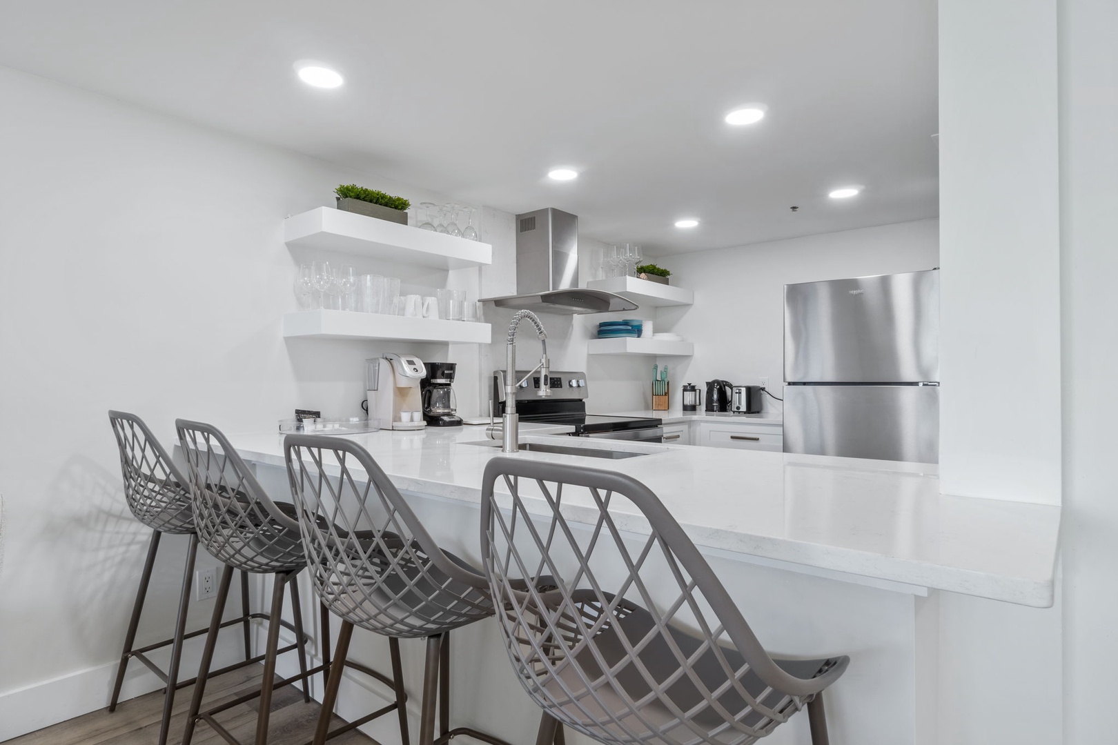 Kitchen area with bar seating