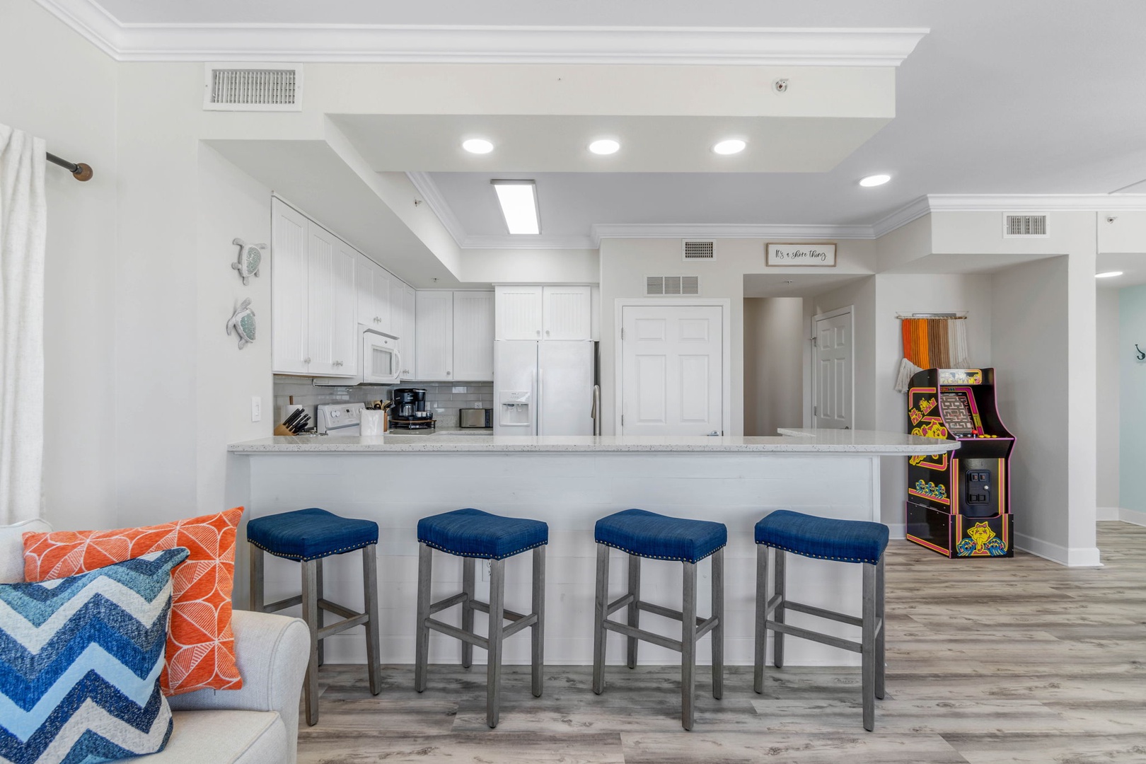 Kitchen area with bar seating