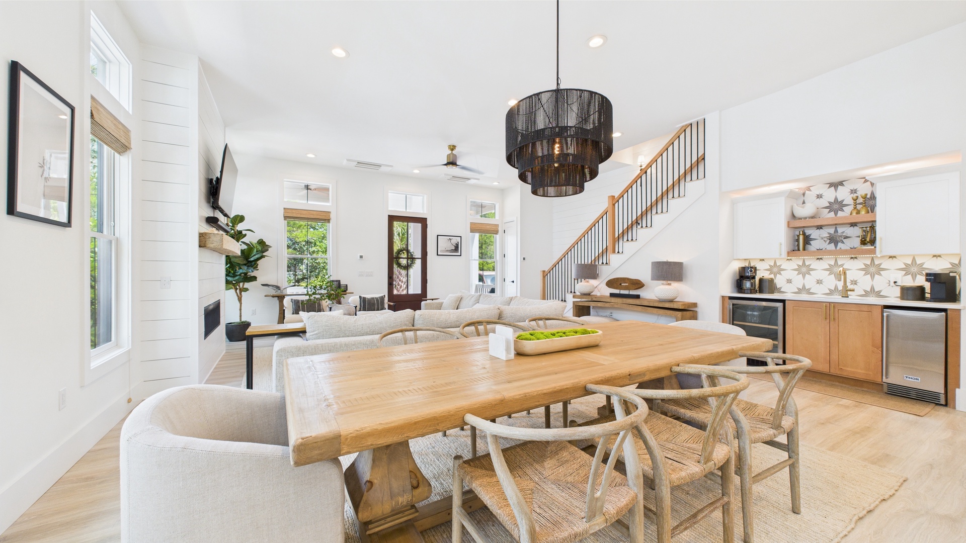 Huge dining table in living area