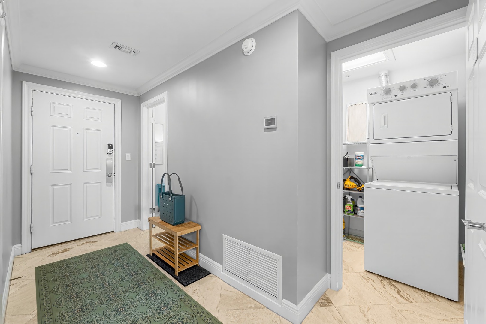 Hallway to washer and dryer unit